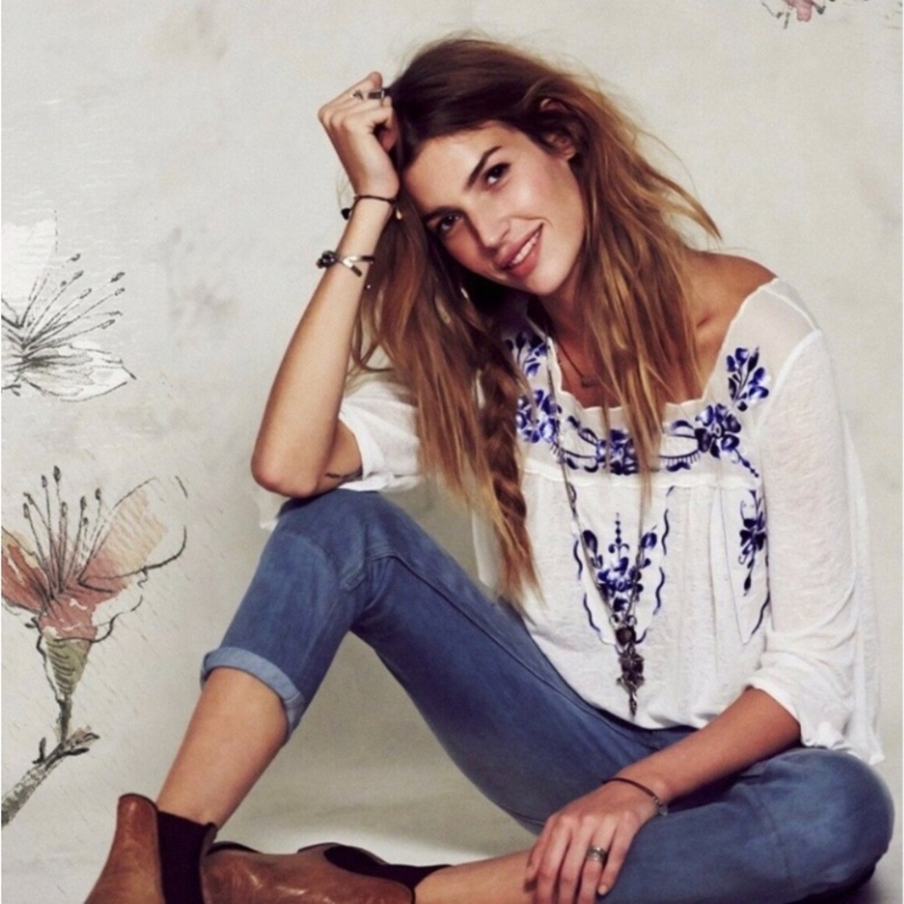 Free People bed of roses peasant blouse XS
